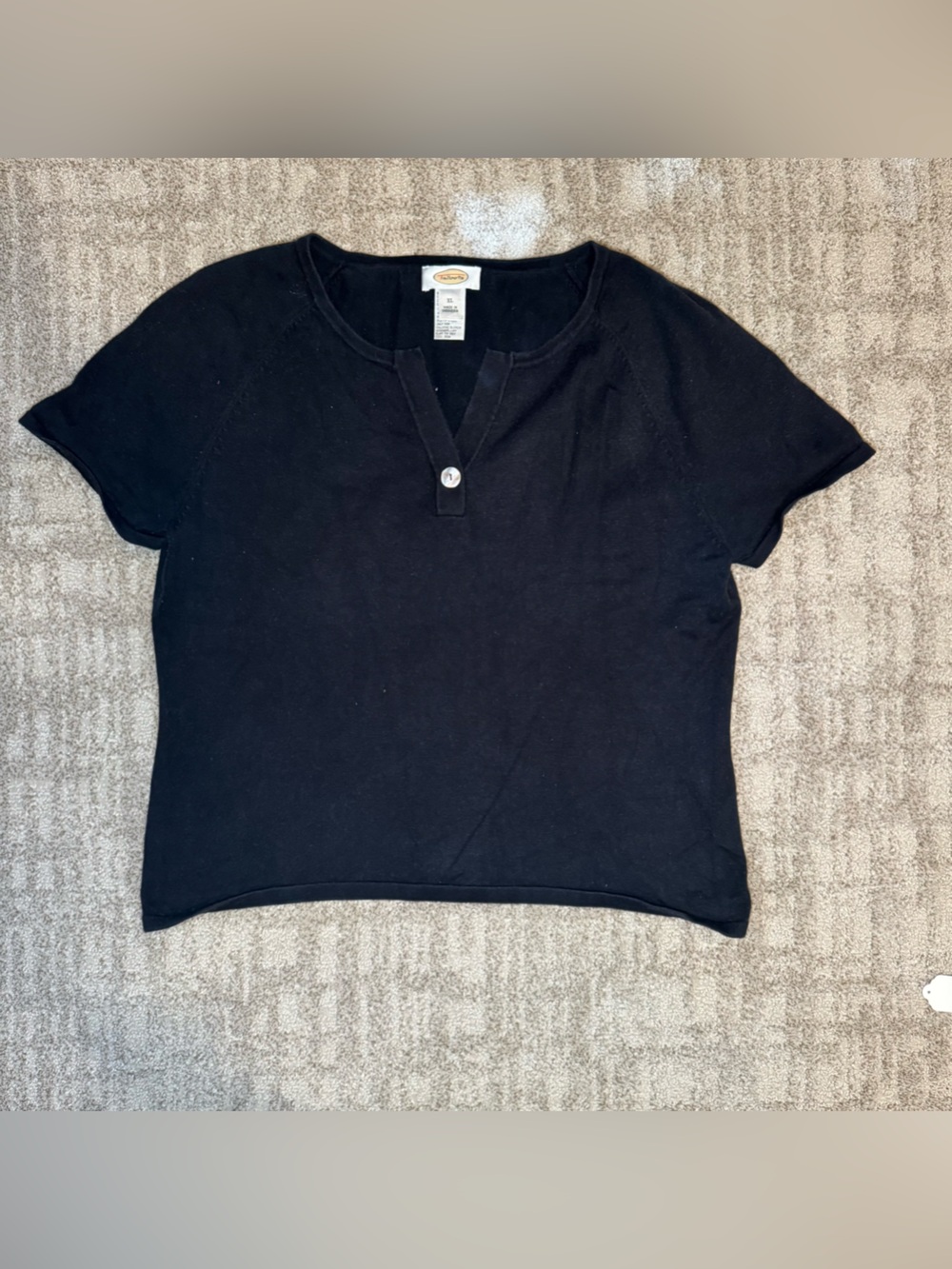 Talbots cotton Black Short Sleeve Button Henley Top XL